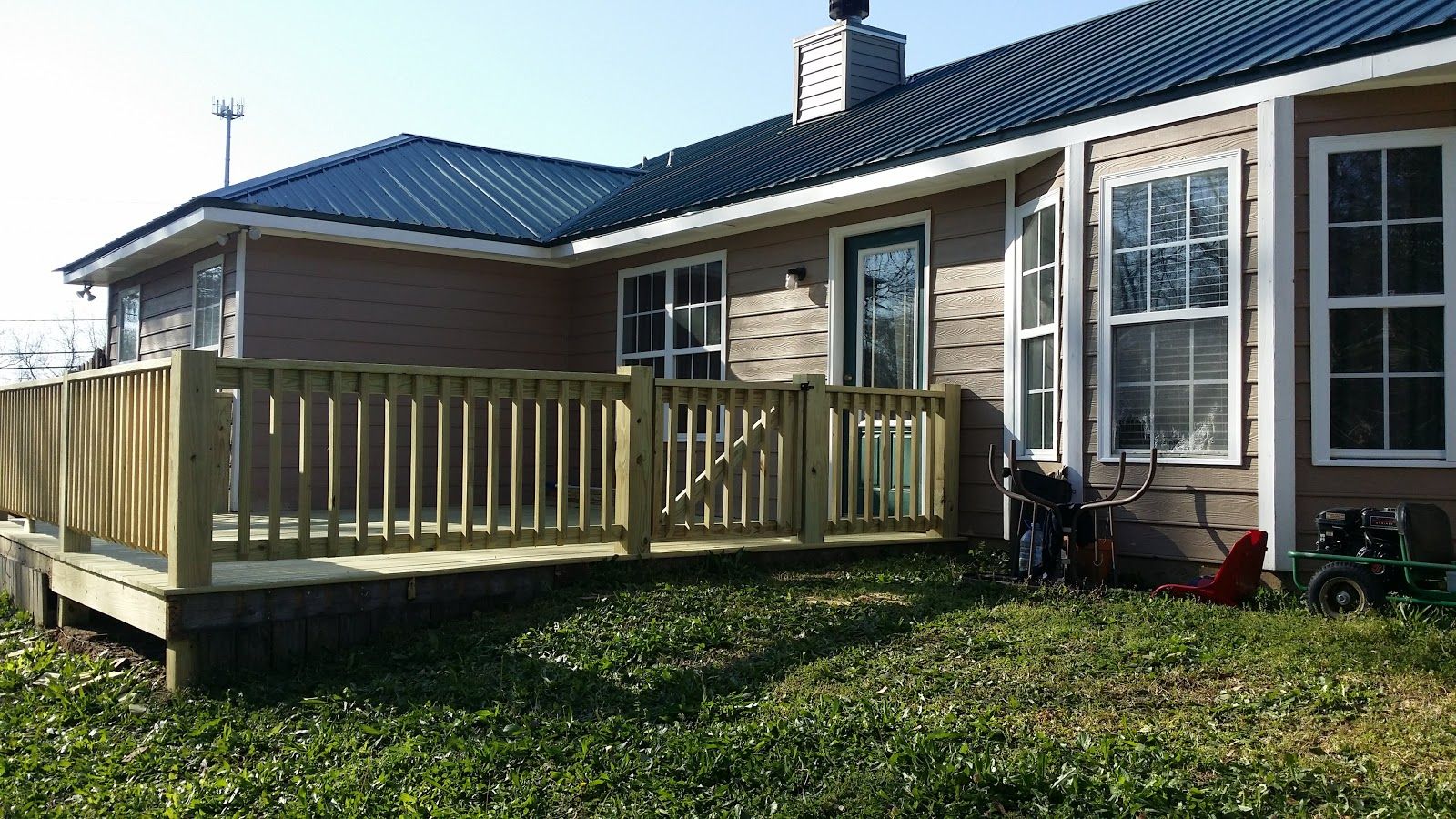 New wood deck with railings